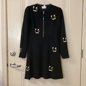 WOOD WOOD BLACK “RECITAL” DRESS WITH GOLD NOTES SZ 36 = XS EUC $249